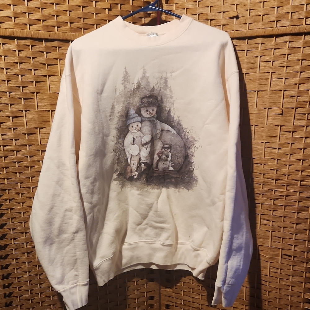 Vintage, Fruit of the Loom, Holiday, Christmas, Cream Snowman Family Crewneck